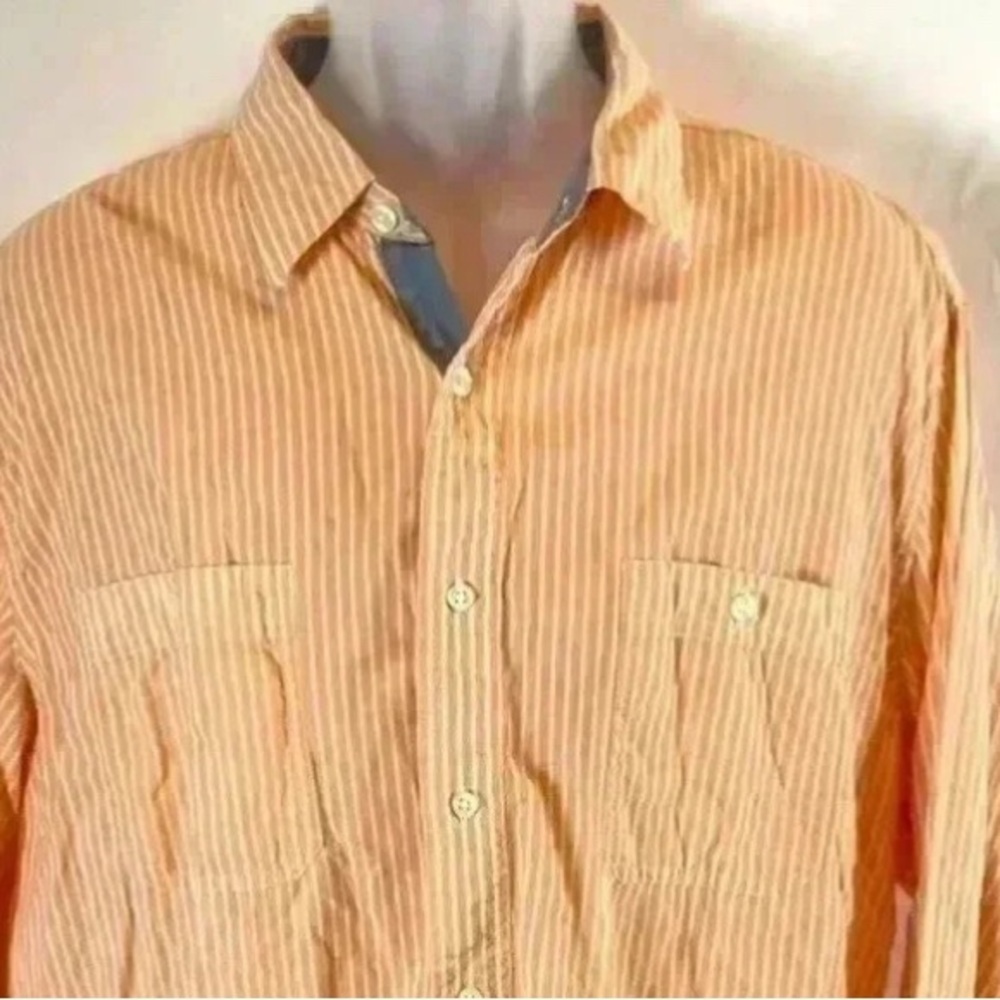 Men's Nautica Shirt Button-Front Sea Voyage Orange‎ Striped XL Light Weight VOLS